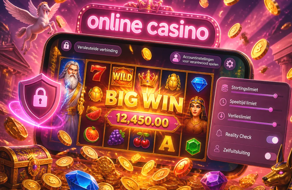 Instellingenscherm met spelerslimieten voor storting, verlies en sessieduur in een online casino